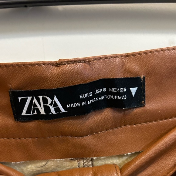 Zara Straight Leg Faux Leather Brown Pants with Thin Fleece Lining - size S - Picture 3 of 5